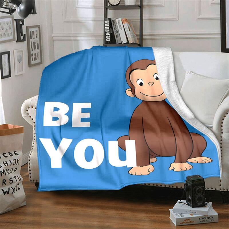 Curious George Flannel Blanket Soft Warm All-Season Throw, Design for Camping, Car Travel, Hiking Sofa, Bed, Office Perfect Gift for Parties