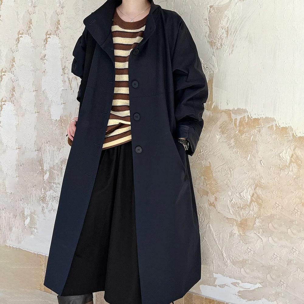 Fashion Trench Coat European Style Stand Up Collar Single Breasted Loose Long Casual Jacket Women Spring Autumn
