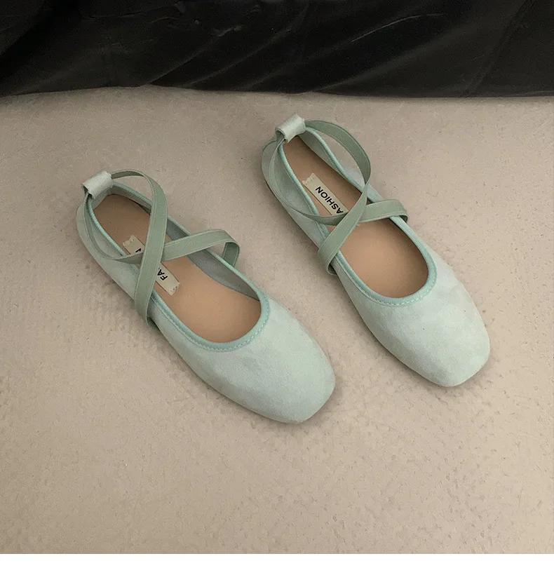 Fashion Women Ballet Flat Shoes Summer New Fashionable and Versatile Square Toe French Mary Jane Shoes Slip on Soft Soled Beanie Shoes