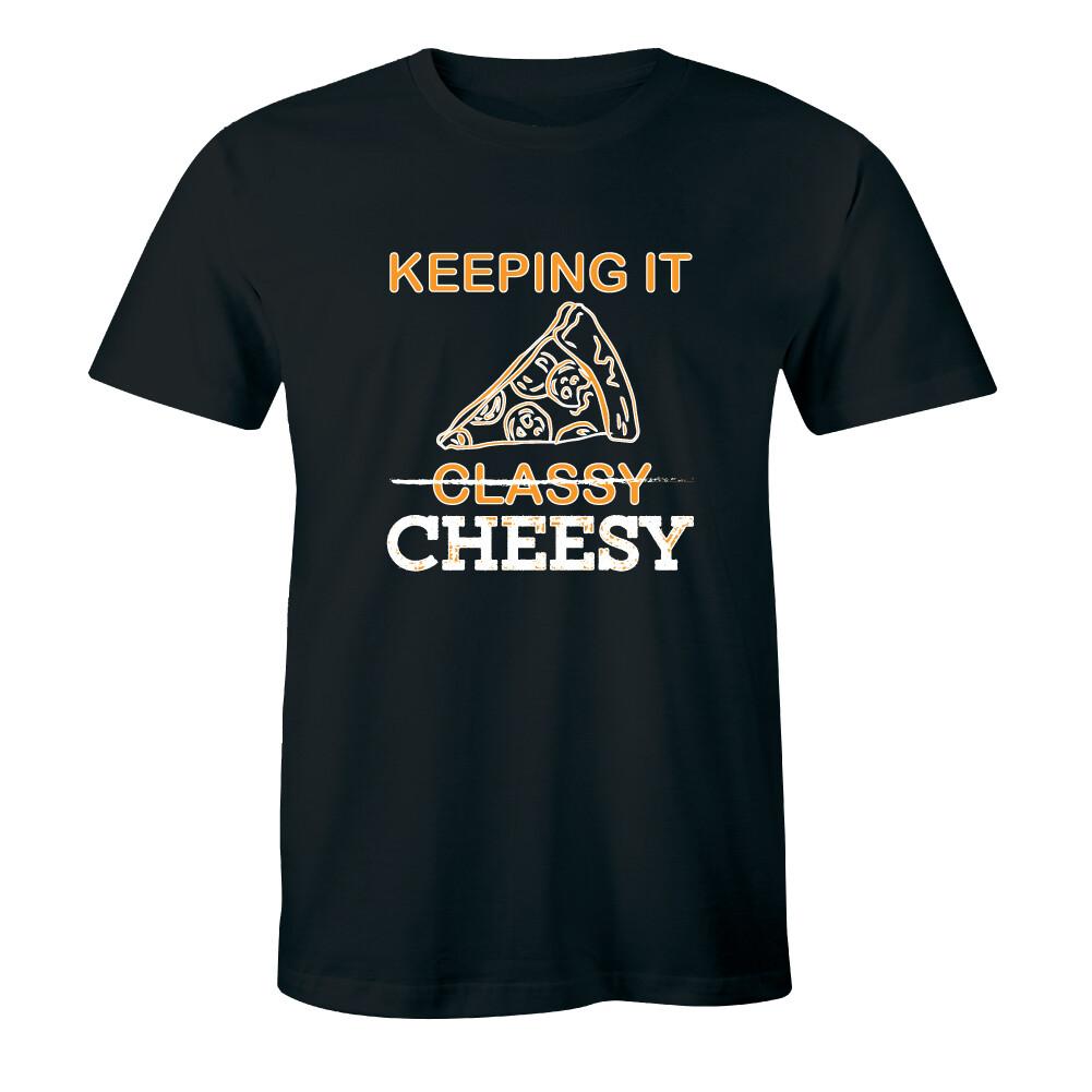 Keeping It Cheesy Men s T-Shirt Funny Food Slogan Saying Classy Pizza Tee XL