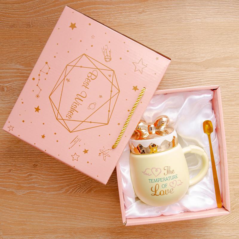 Heart-shaped Wings Butterfly Lid Gift Cup Cute Cartoon Ceramic Mug Water Cup with Lid
