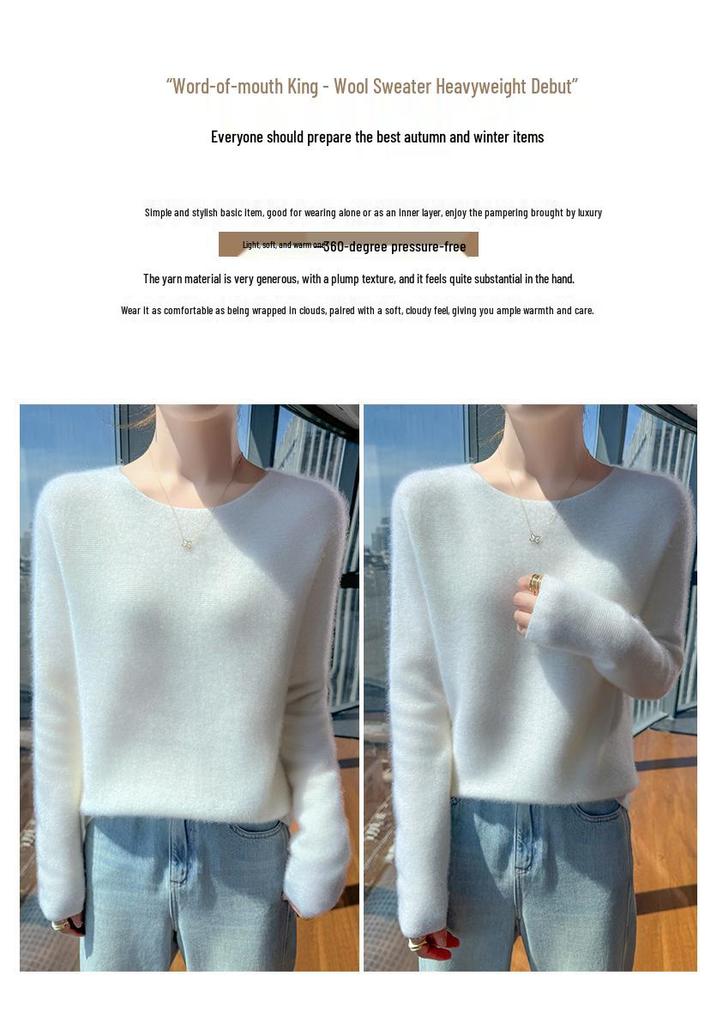 Women's 100% Wool Low-Neck Slimming Sweater - Soft, Flattering, High-End Feel for Spring/Autumn