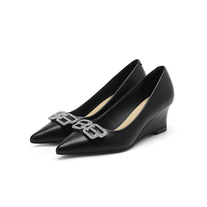 -6 slope heel high heels pointed new rhinestone square buckle platform single shoes high heels