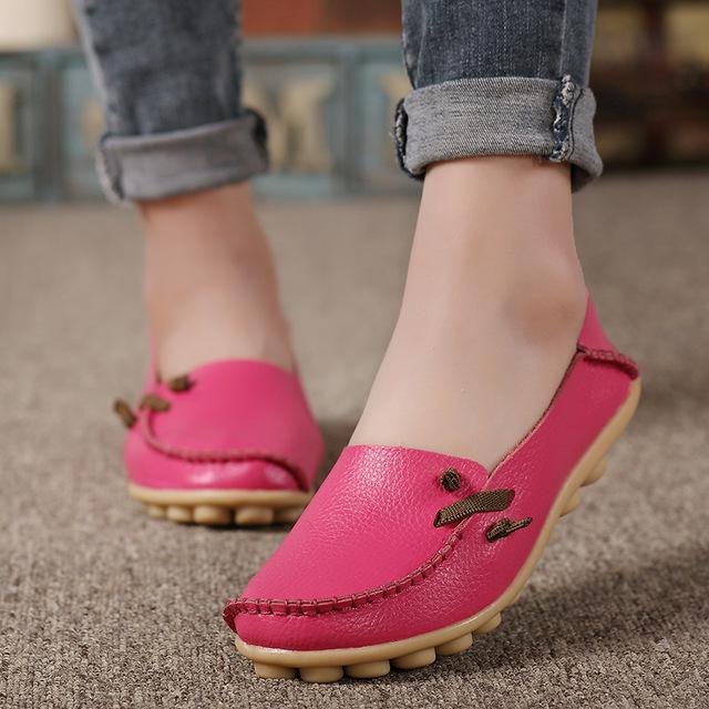 Summer Women Flats Shoes Comfortable Soft Genuine Leather Non-slip Casual Shoes Women Plus Size