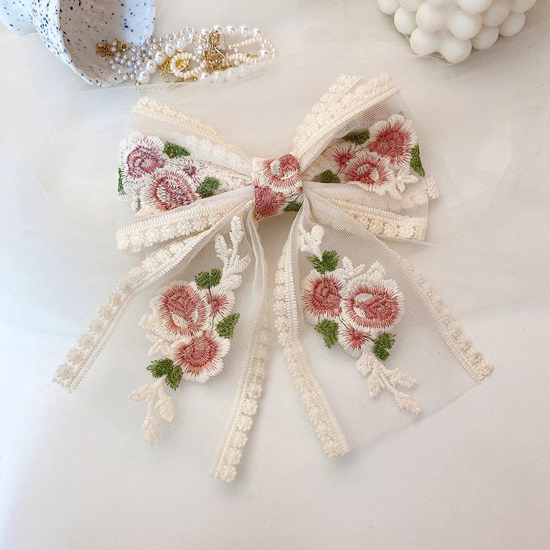 Embroidered Bow Hairpin Lace Hair Clip Sweet Back Of The Head Duckbill Clip  Hair Accessories For Girl Woman