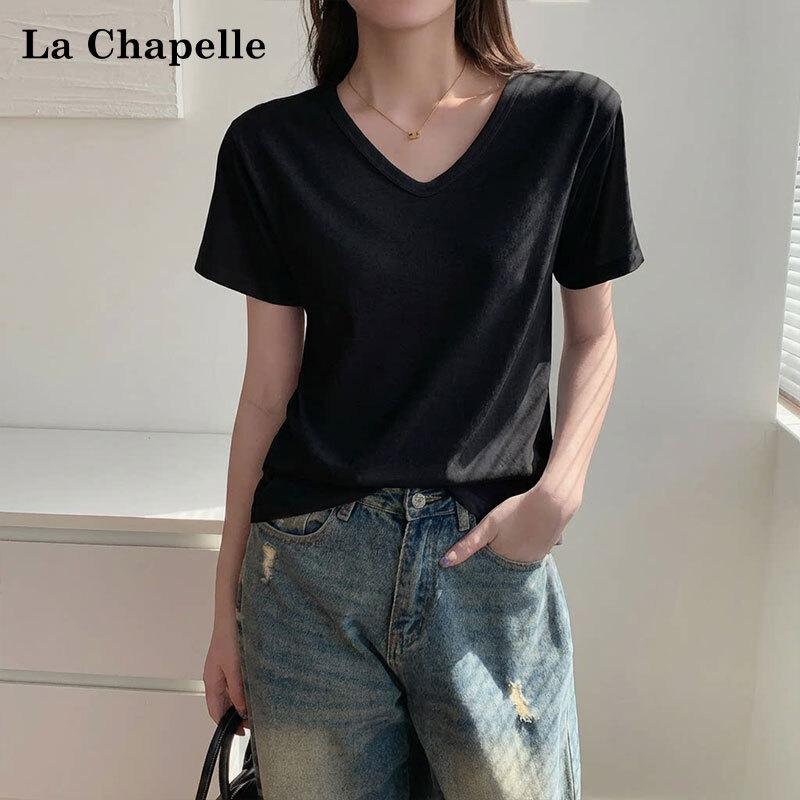La Chapelle Women s Snow Cotton V-Neck T-Shirt L