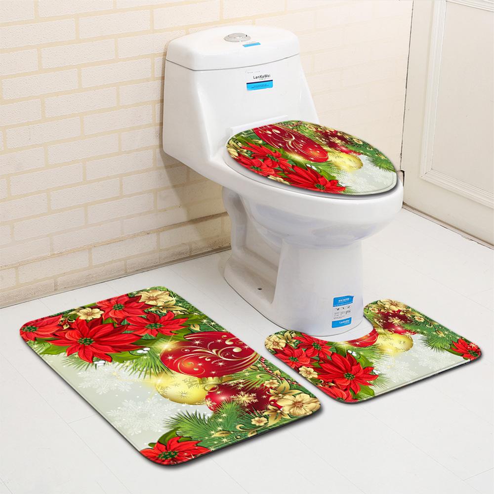 Christmas Bathroom Floor Mat Toilet Three-Piece Set
