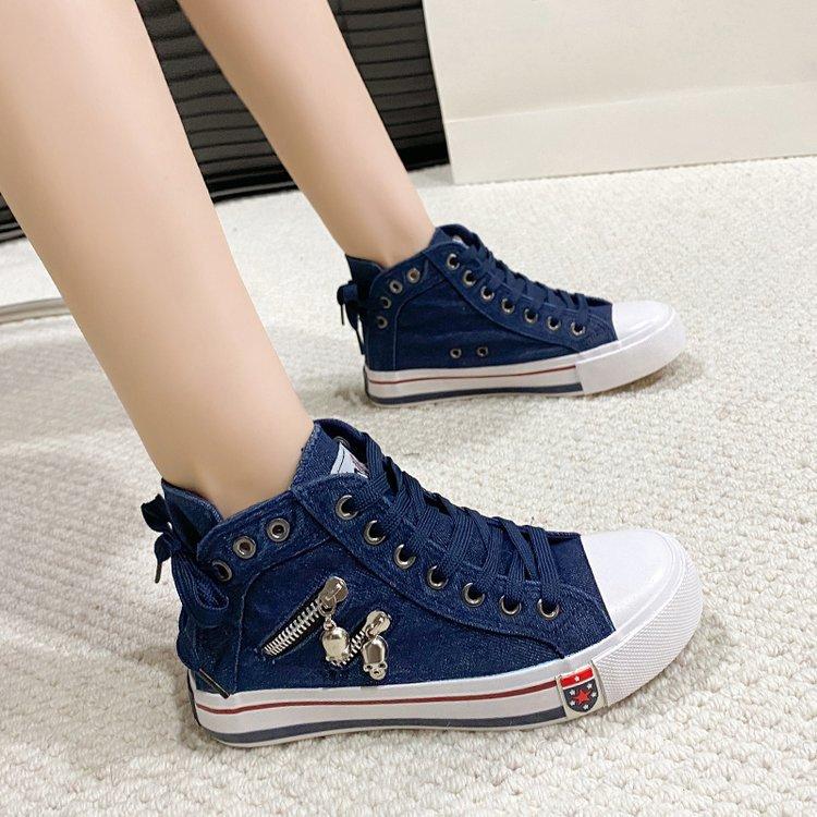 Women's Denim High-top Canvas Shoes Casual Shoes Spring and Autumn New Retro Large Size Board Shoes