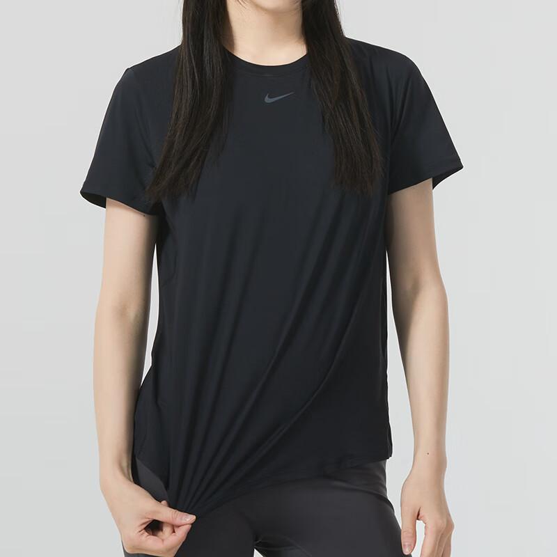 Nike Solid Color Logo Running Fitness Training Quick-Dry Breathable Short Sleeve T-Shirt Women Tops Black FN2799-010