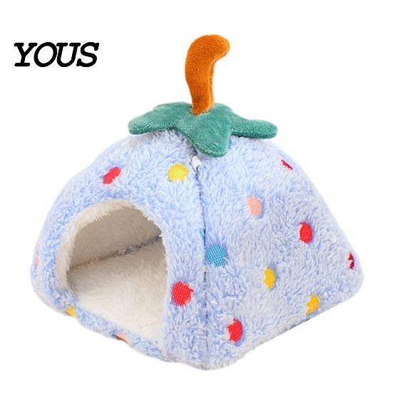 Enclosed Pet Cave Plush Strawberry Hamster Bed, Soft Winter Warm Hideout, Cute Cozy Hiding Spot for Rodents Bed Gerbil, Sugar Glider,