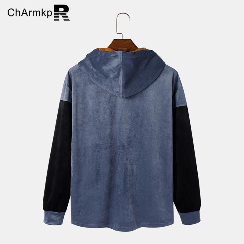 ChArmkpR Men Patchwork Fleece Drawstring Sweatshirts Hooded Pullovers