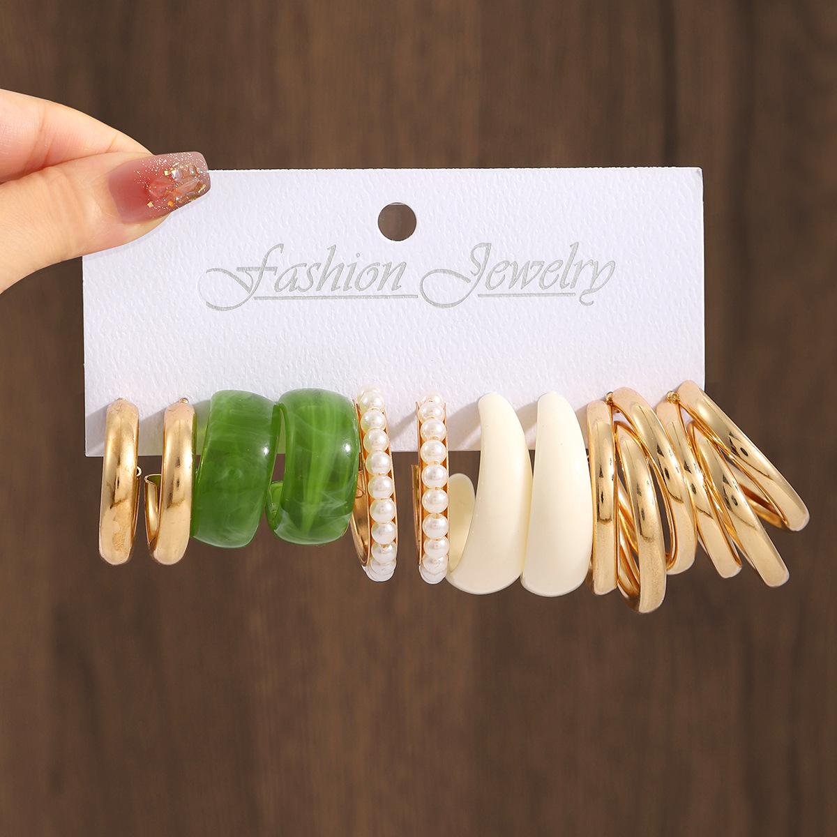 Hot-selling summer C-shaped geometric styling earrings set imitation pearl earrings