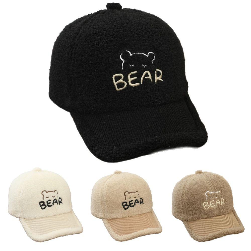 Lamb Fleece Baby Duck Cap Plush Material Children Peaked Caps Bear Embroidered Cap Autumn Winter