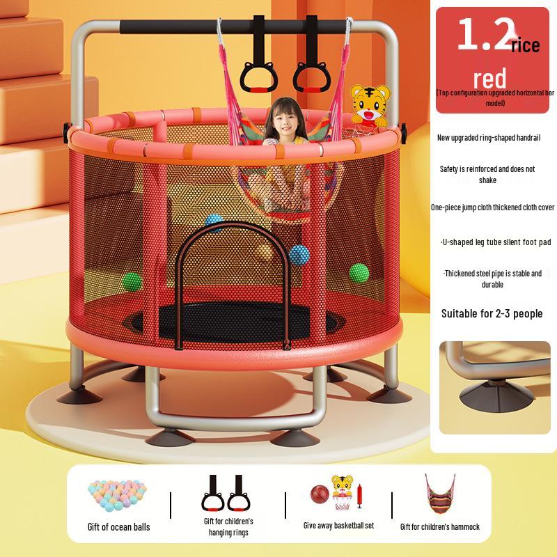 Children's Indoor Trampoline & Swing Set with Anti-Tip Safety Bar