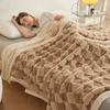 Faux Rabbit Wool Blended Plaid Blanket Sheep Camel Wool Jacquard Double-Layer Thick Blankets Single Bedspread for Four Seasons