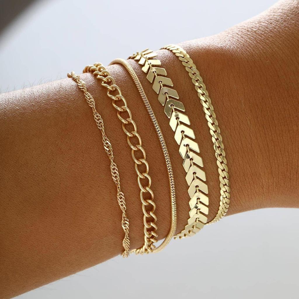 New 6 Pcs Gold Color Bracelet Set Boho Retro Thick Twist Cuban Chain Bracelet for Women 2026 Trendy Quality Jewelry Gifts