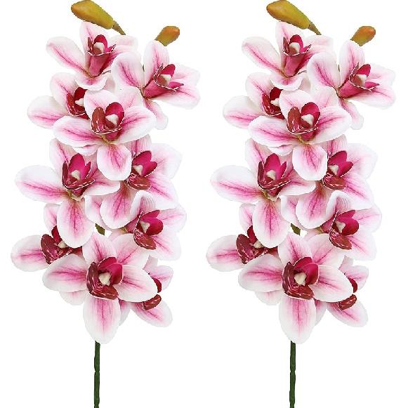 Jasming Artificial Leaves Green Plants Real Touch Cymbidium Orchid Fake Branches for Garden Home Decoration (B)