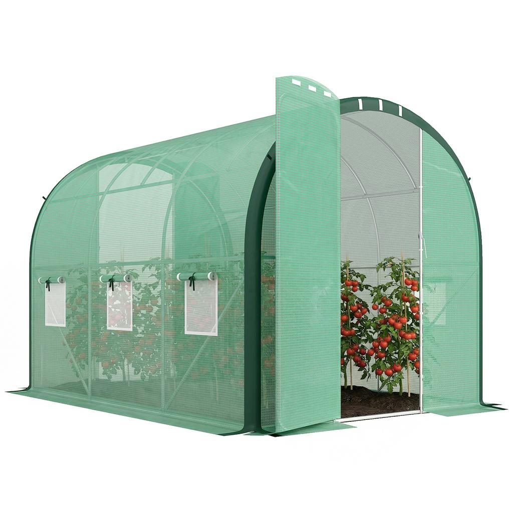 3 X 2 M Polytunnel Greenhouse, with Windows and Doors - Green