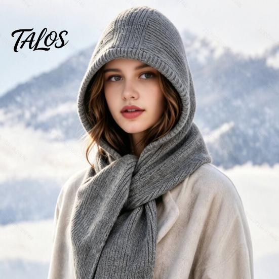 Unisex Winter Travel Cap Knitted Hooded Scarf, Beanies Hat with Cozy Functional Daily Wear Knit Neck Warmer for Cold Weather Shopping Commuting Casual