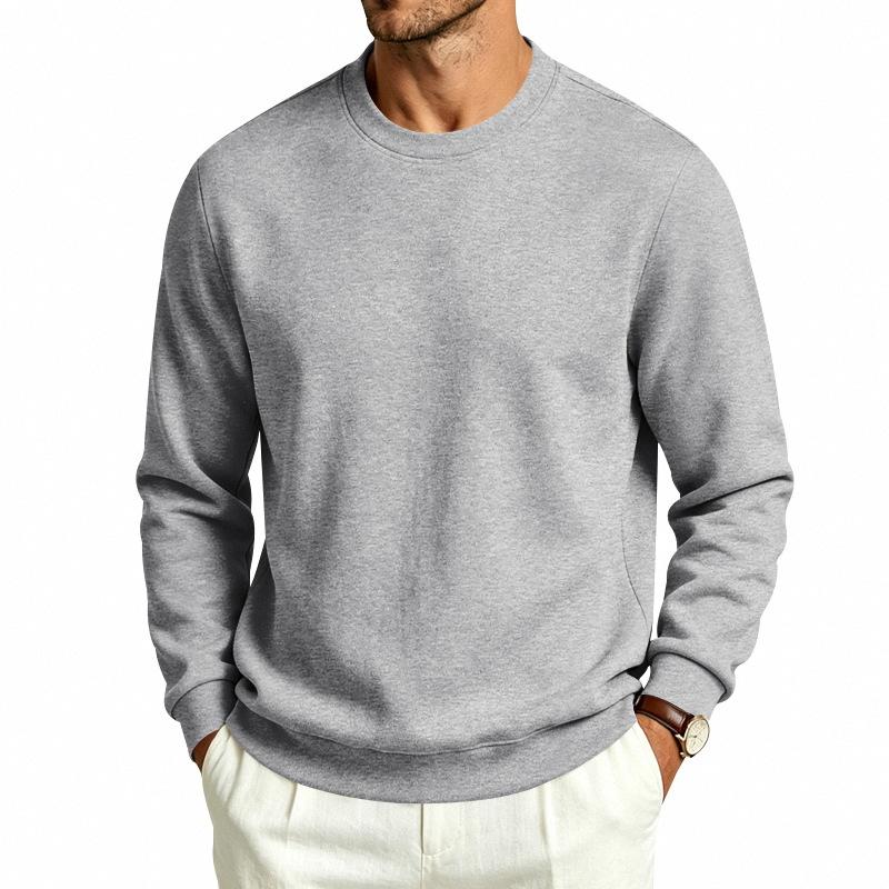 Autumn Winter Men Solid Color Crew Neck Sweatshirt Long Sleeve Loose Casual Daily Outdoor Pullover Sweatwear