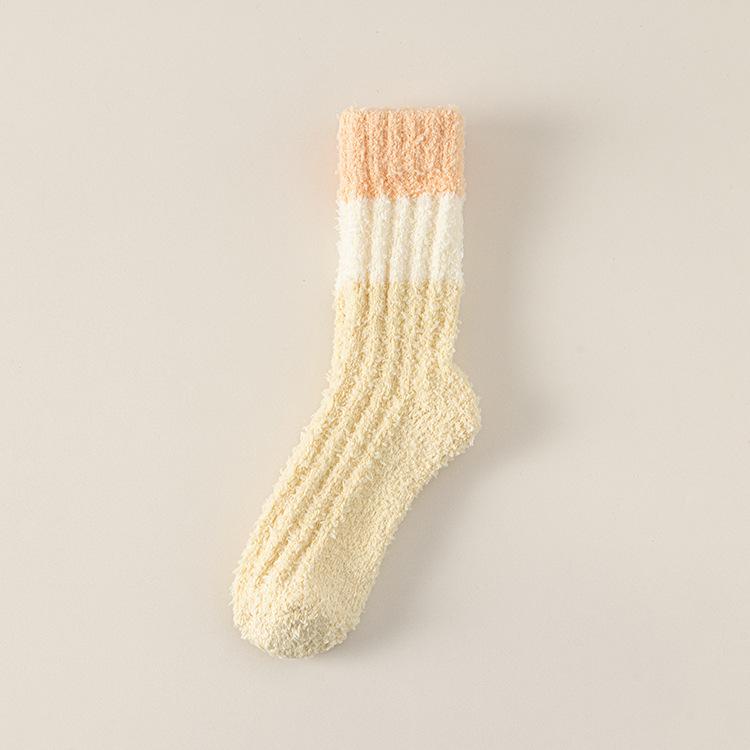 Coral Fleece Socks, Thickened for Sleep Warmth, Mid-calf Long Socks for Autumn and Winter, Long Calf Towel Floor Socks for Women