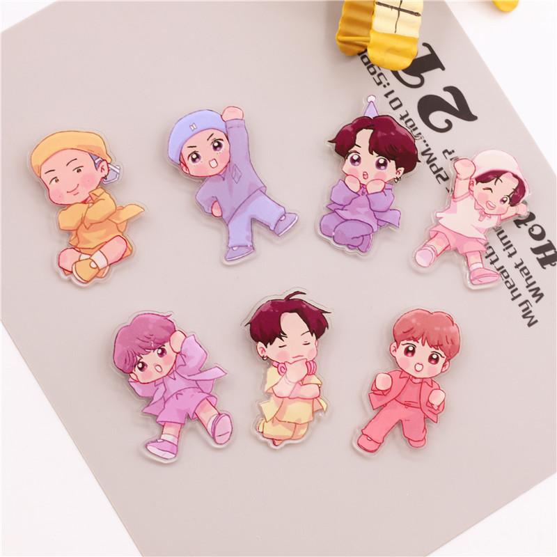 

7pcs BTS Cute Cartoon Full-Body Acrylic Brooch, Bangtan Boys Cartoon Pin Badge, Kpop ARMY Fans Backpack & Clothing Accessory 7pcs