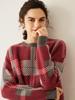 Women's Korean-Style Retro Plaid Knit Cashmere Sweater - Loose Fit, Thick Long Sleeve Pullover