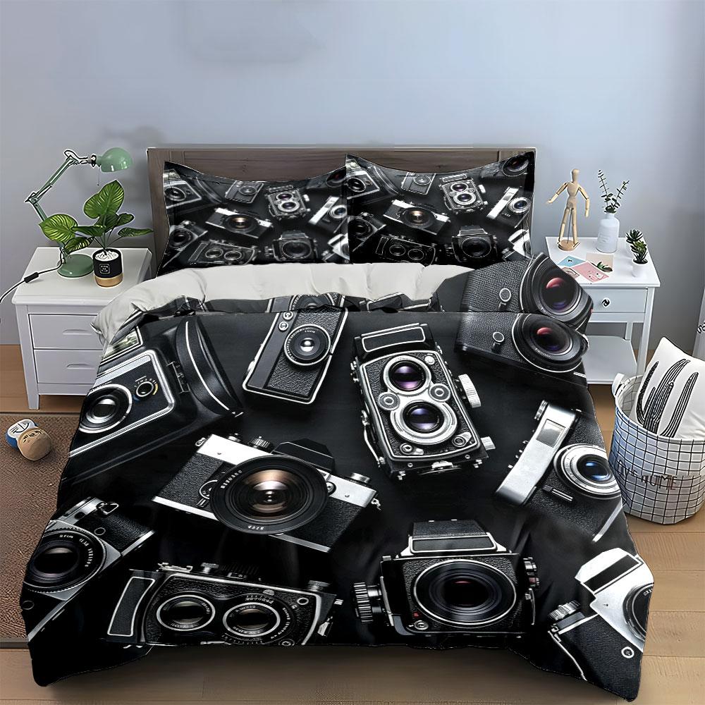 Vintage Camera Set Decoratie Meerdere Maten Kinder- En Slaapkamer Voor Volwassenen Prachtige 3-delige Beddengoedset, Cadeau