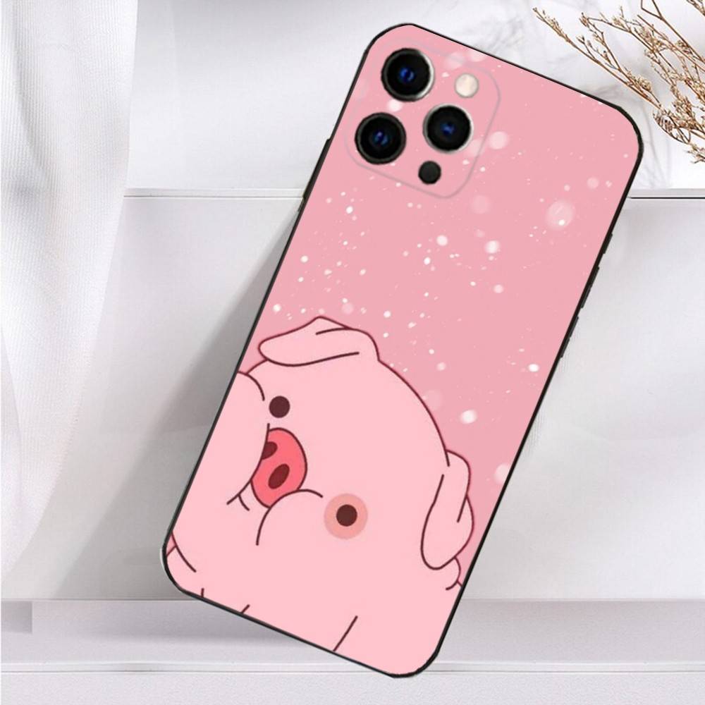 Cute Cartoon Animals Piggy Phone Case For iPhone 16,15,14,13,12,11 Plus,Pro Max,XS,X,XR,SE,Mini,8,7 Soft Silicone Black Cover