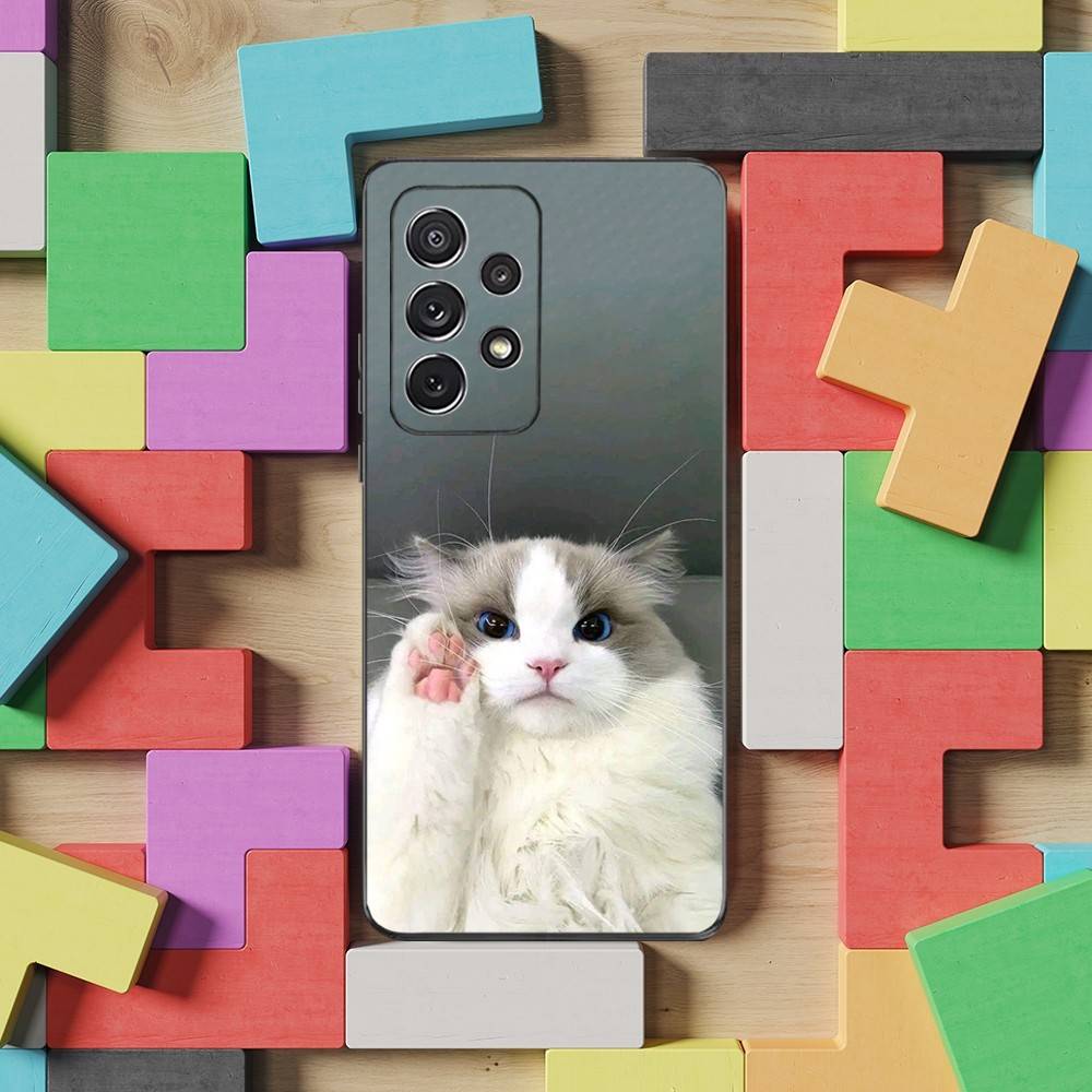 Cute Animals Cat Case For Samsung S21,S20,S10,Plus,S9,S22,S25,Ultra,S24,S23,FE,Lite,Soft Silicone Black
