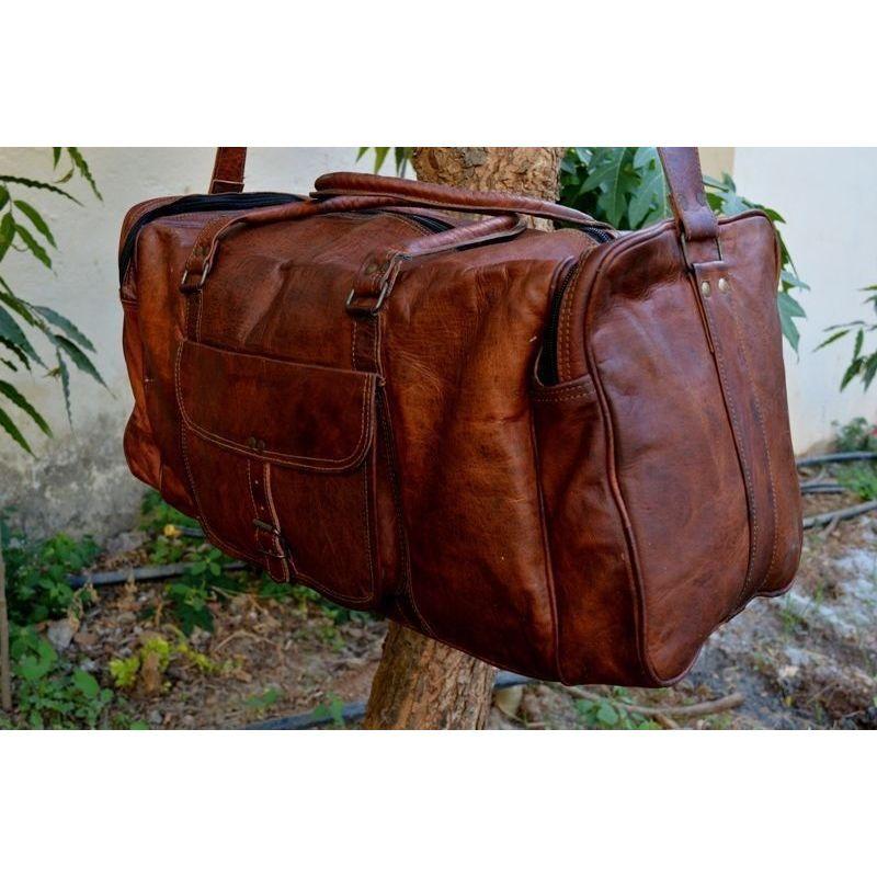 Leather Bag Travel Goat Duffel Gym Luggage Vintage Genuine Brown New Men's Men