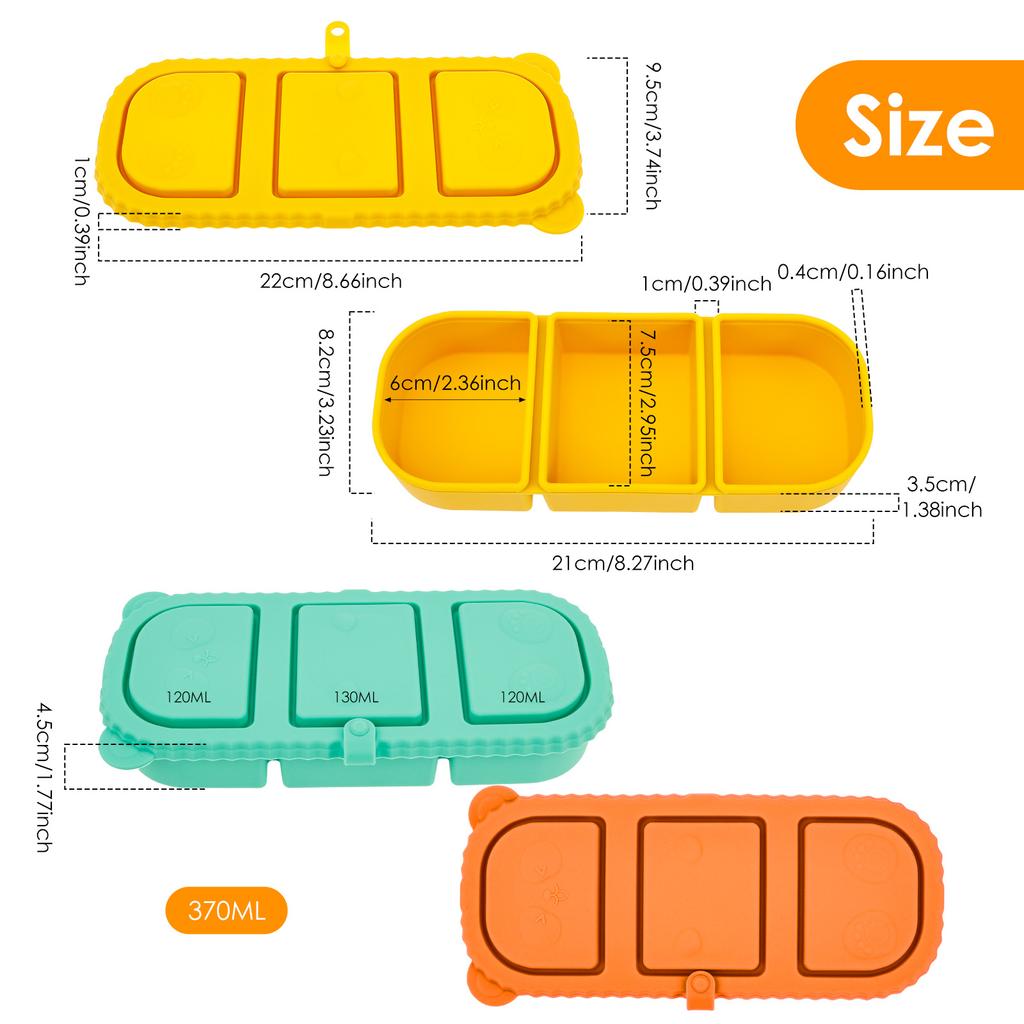 2/3Pcs Snack Container Silicone Small Dip Container with 3 Compartment Stackable Salad Dressing Sauce Box for Home Travel Picnic