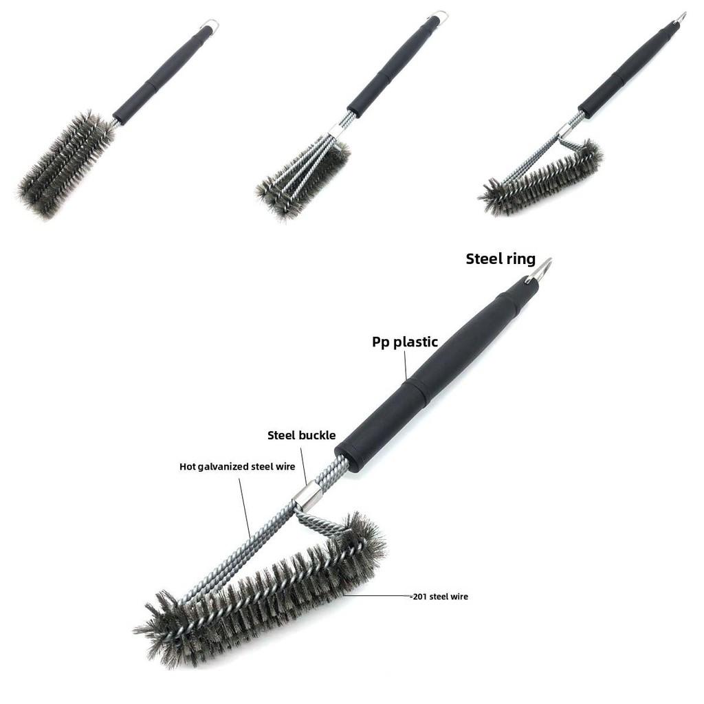 Stainless Steel Bbq Brush With Three Heads For Grill Cleaning And Maintenance