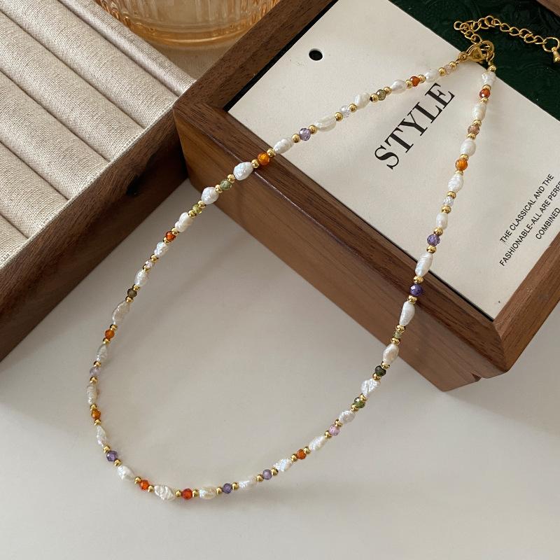 

Ожерелье из бисера, ювелирные изделия, женская цепочка на ключицу из натурального пресноводного жемчуга и агата, высококачественная нишевая цепочка для свитера