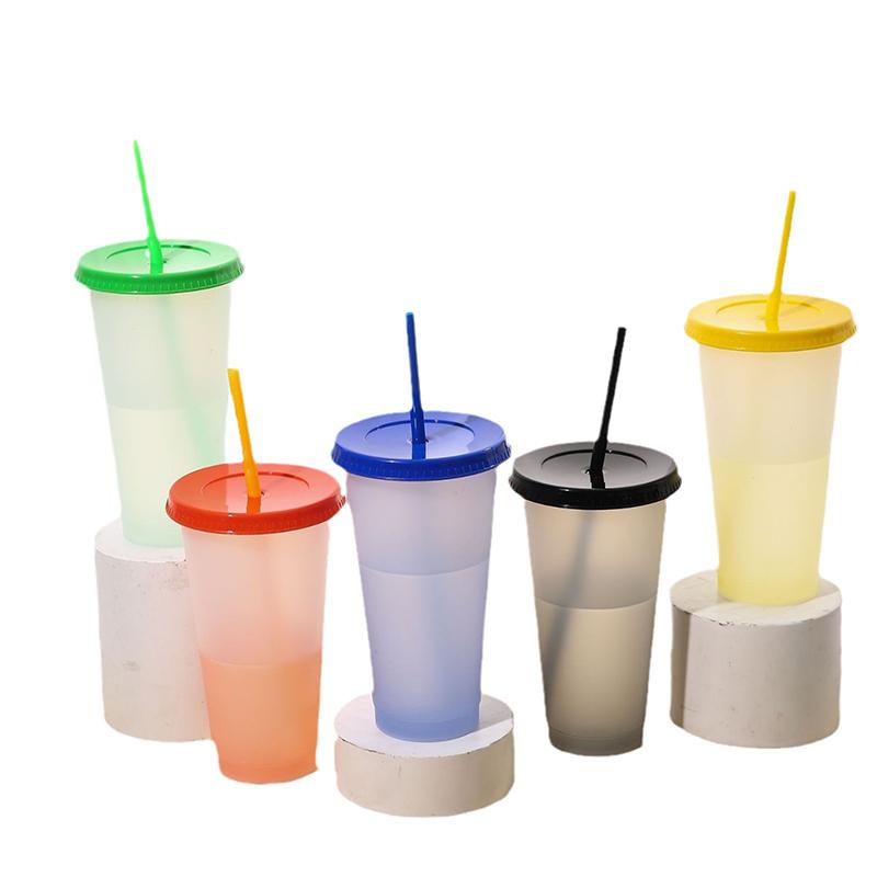 10Pcs Color Changing Cups Plastic Straw Ice Cup Large Capacity Cold Drinking Cup Water Bottle Party Travel Beverage Mug