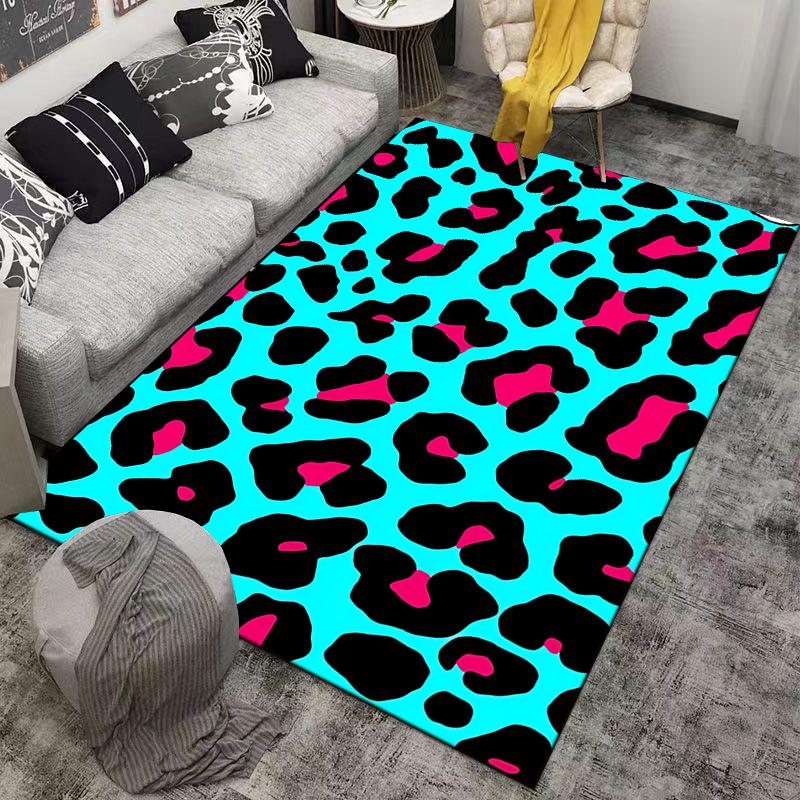 Leopard Print Area Rug with Turquoise, Black, and Pink Bold Pattern Design Suitable for Use As an Anti-slip for Room and Bedroom Sofas