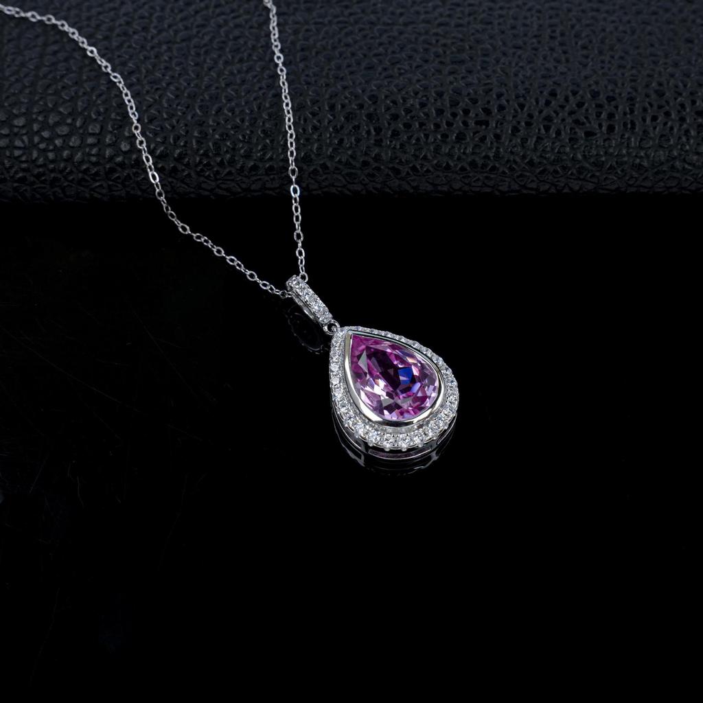 S925 Sterling Silver Pear-shaped Pink Gem Necklace for Women - Elegant Pendant for Formal, Daily, or Birthday Wear