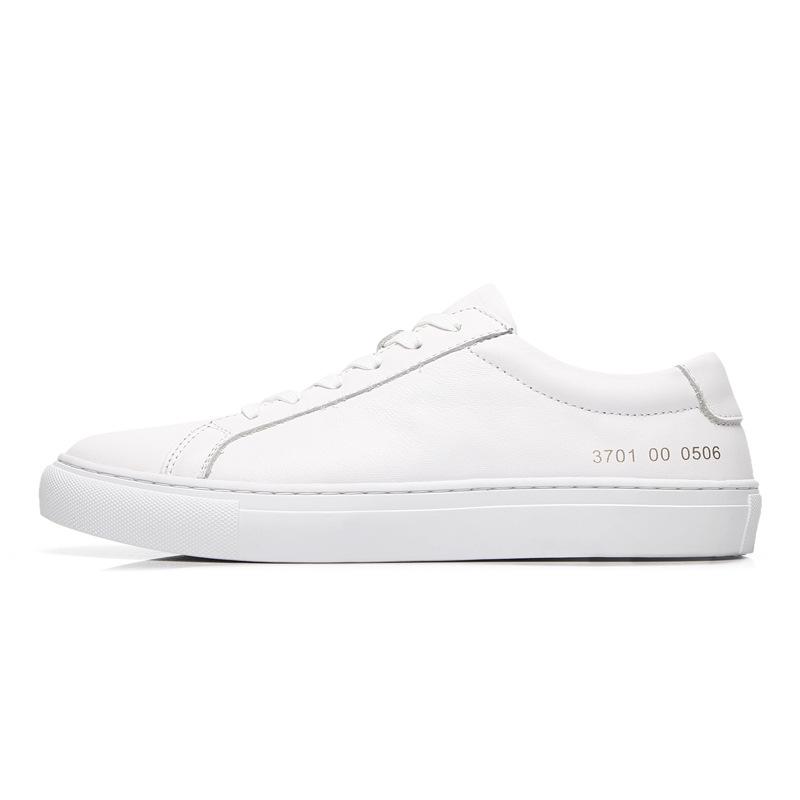 Men's Casual White Cowhide Shoes - Versatile Korean Style, Small Round Toe, Plus Size Trend