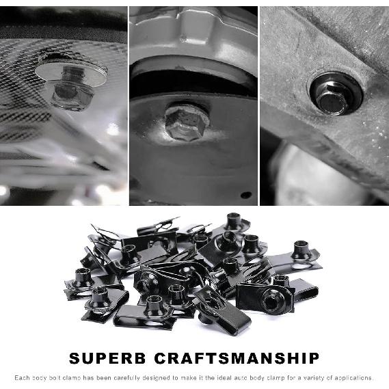 10 PCS Car Body Bolt & U-Nut Kit, Hex Screw U Nut Clip for Fender Bumper Hood Shield Panel Radiator, Universal Automotive Push Pull Metal Fastener