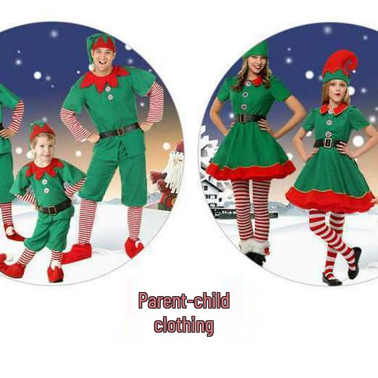 Świąteczny zielony kostium rodziny elfów na Boże Narodzenie i Halloween