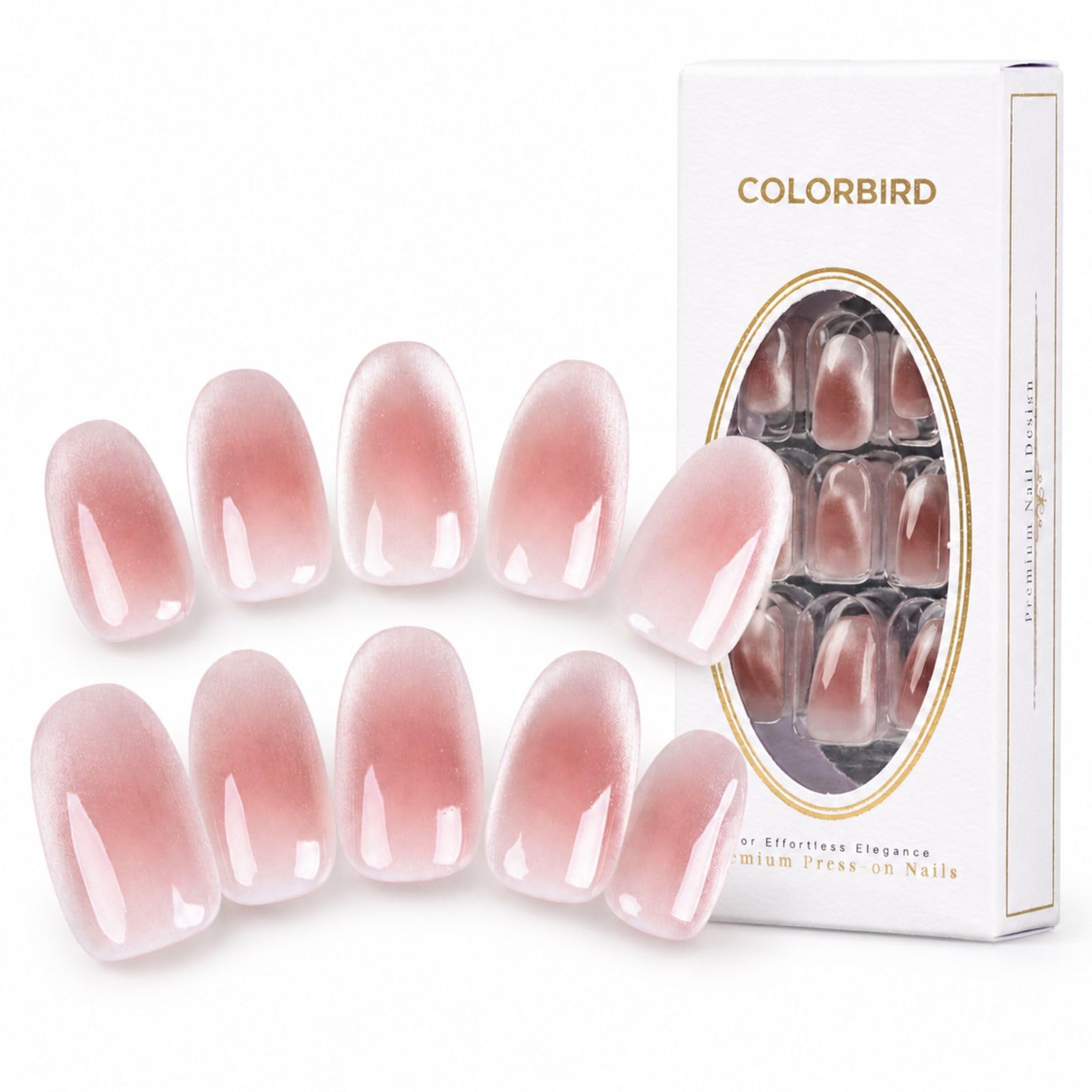 COLORBIRD Nail Tips, Glossy Fit, Short, Pink, Cheek Nail, French, Magnetic Nail, Oval, Elegant, Cute, False Nails (Sakura Veil S)