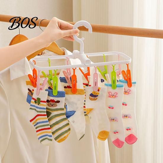 Plastic Clothing Clip Clothes Drying Rack with 12 Clips, Heavy Duty Rotatable Compact Solution Foldable Hanger, Anti-Slip Organizer for Underwear And