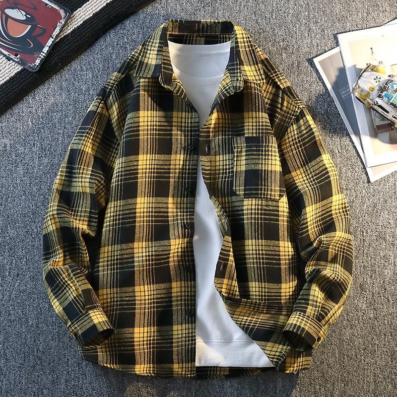 Camicia a Maniche Lunghe da Uomo Camicia Casual Larga Coreana Cappotto da Uomo