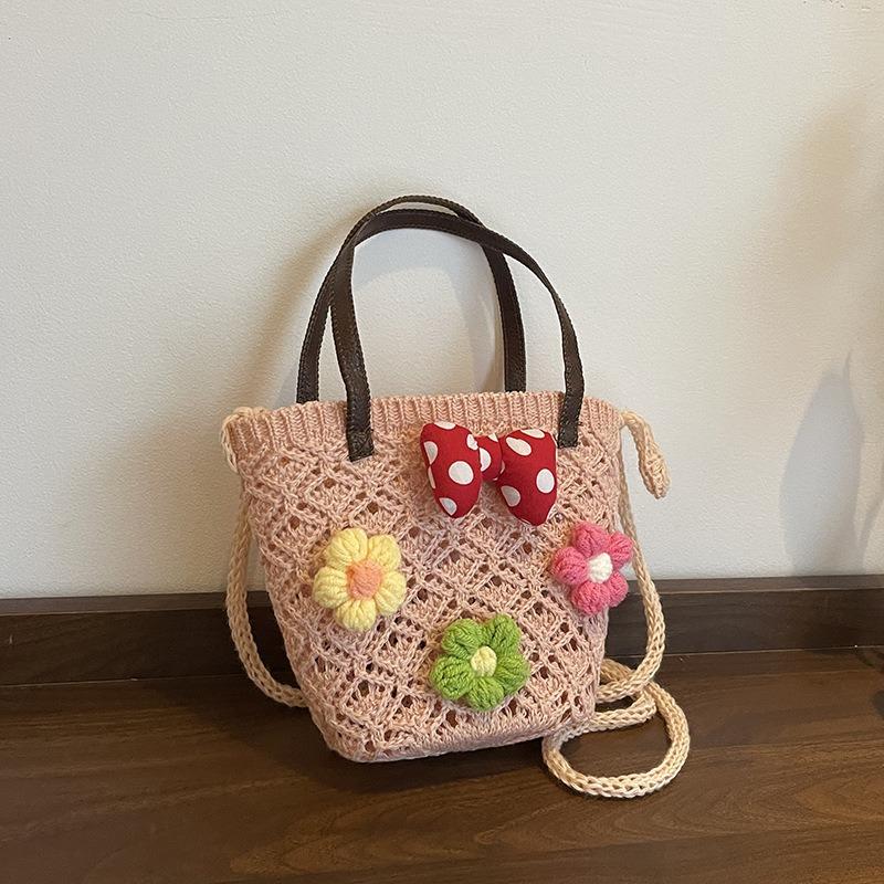 

Праздничная мода полая пляжная плетеная сумка женская летняя новая нишевая универсальная сумка-мессенджер ведро розовый