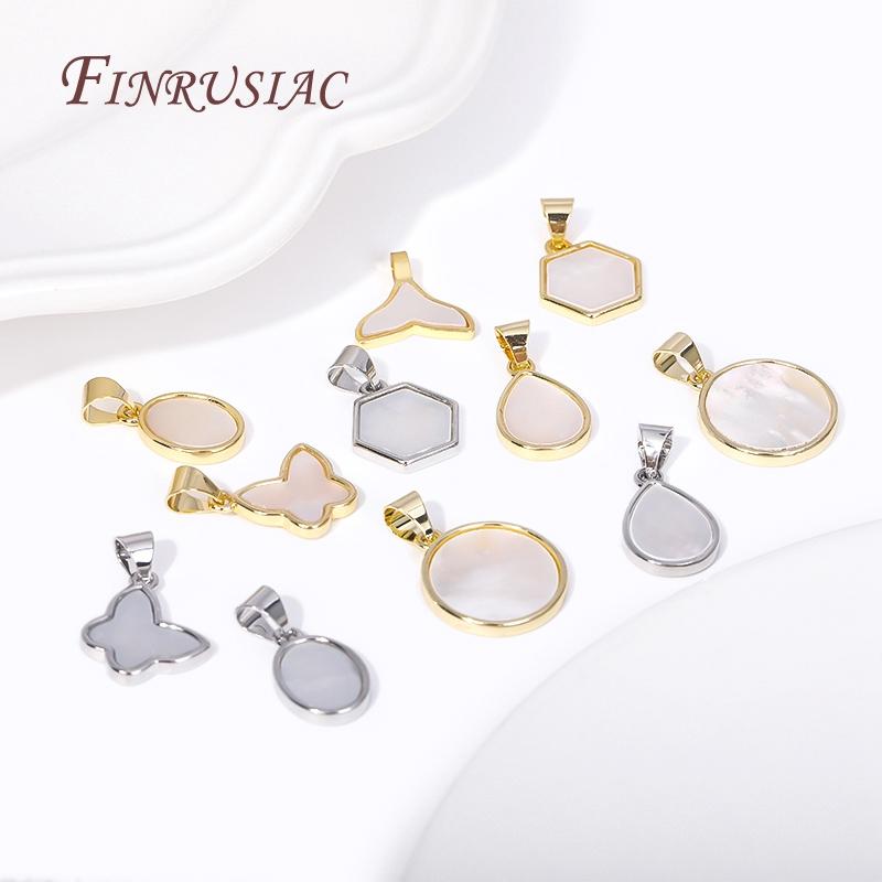 Flera typer DIY Smyckestillverkning Berlocker 18K Guldpläterad Mässing Inlagd Snäcka Berlocker För Halsband Smyckesmaterial