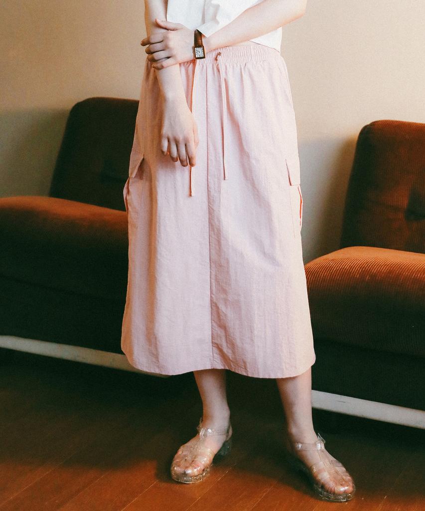 LOSSYROW String Cargo Long Skirt Pink