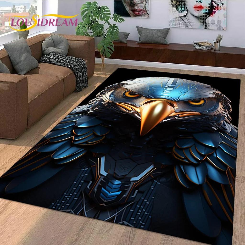 3D Süße Eule Adler Vögel Cartoon Teppich für Schlafzimmer Wohnzimmer Zuhause Sofa Dekoration, Kinderspiel Große Dekor Bodenmatte Geschenk