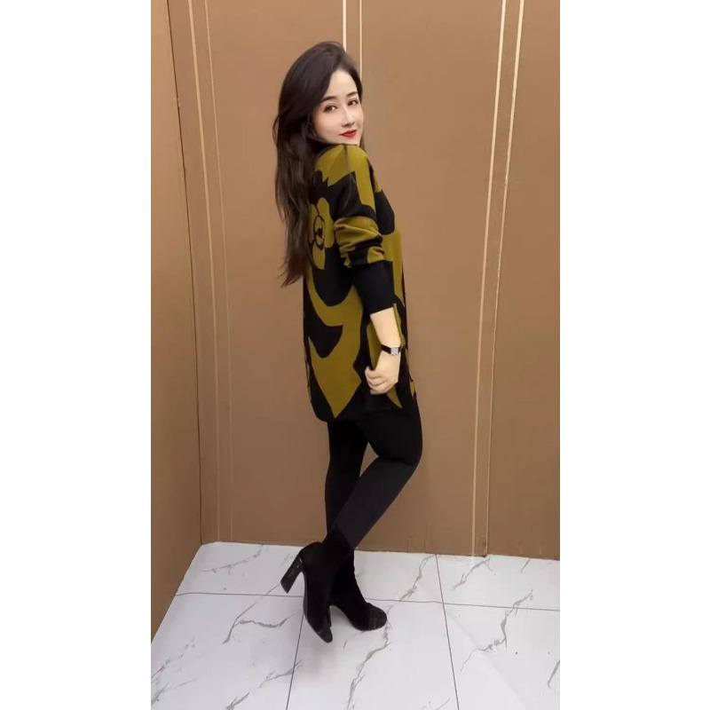 Mom's Large Size Knitted Sweater Women's Autumn Winter New Fashion Versatile Foreign Style Mid-length Bottoming Shirt