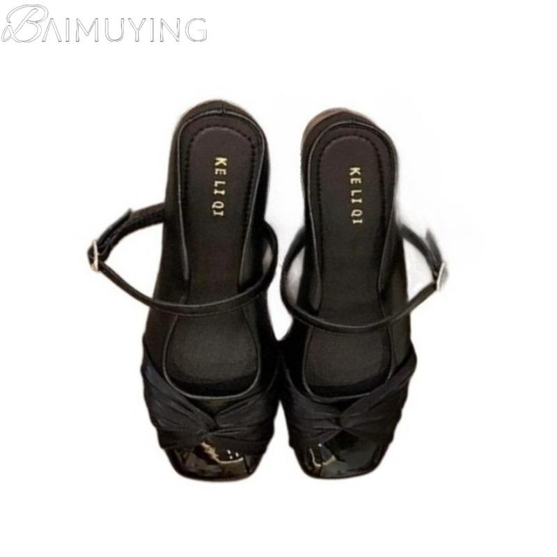 Women Slippers Flat Sandals Square Toe Marie Janes Shoes Woman Mules 2025 Trend Summer Soft Leather Loafers Shallow Sandalias