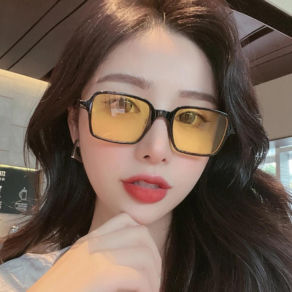 Letnie okulary przeciwsłoneczne w kształcie prostokąta retro UV400 Vintage Fashion Classic Leopard Yellow Lens Travel Outdoor Sun Shade Glasses